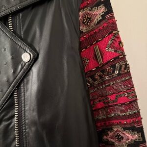 Beaded embroidered sleeves leather jacket